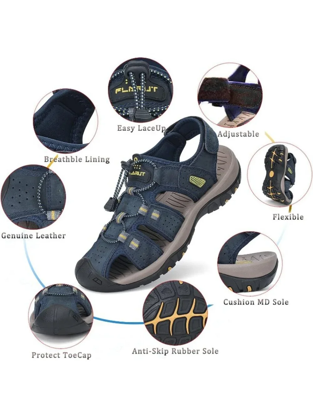Men's Blue Closed Toe Leather Athletic Outdoor Hiking Sport Casual Sandal Shoes